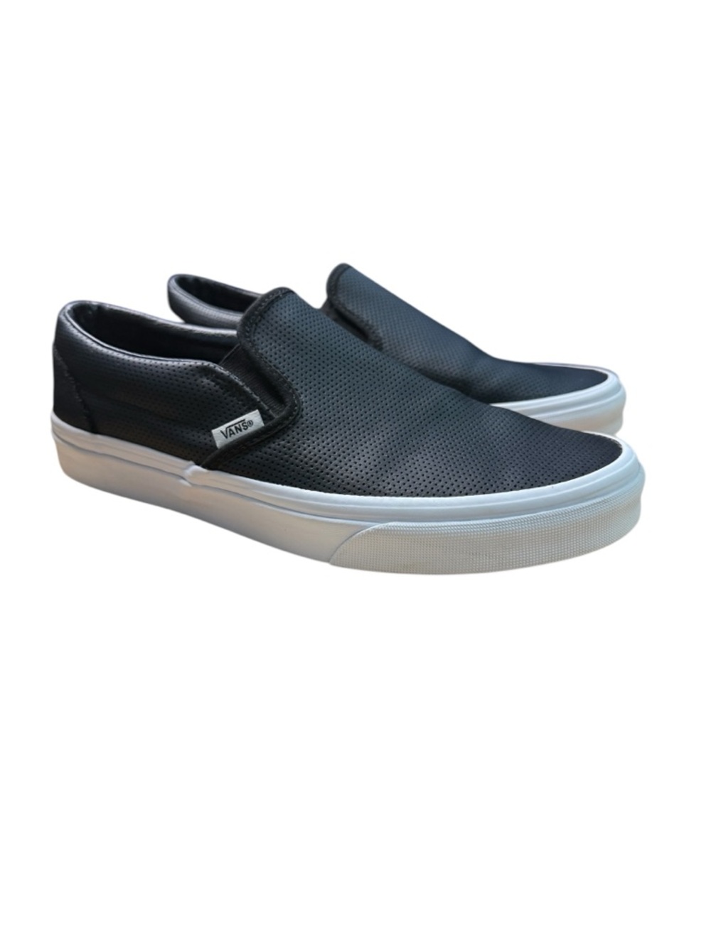 Vans Asher Black Perforated Faux Leather SlipOn Sneakers White 8.5 Men 10 Women